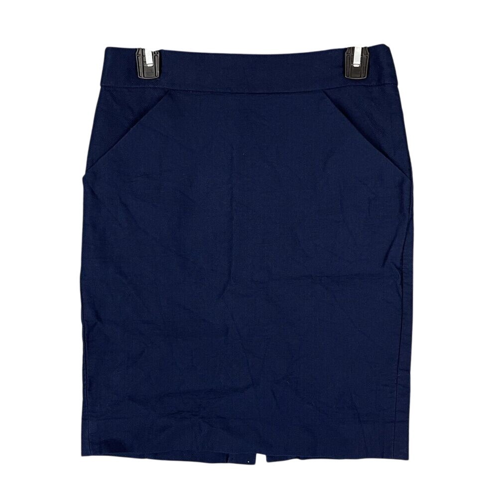 J Crew Skirt Womens 4‎ Blue Pencil Straight Cotton Office Professional Formal